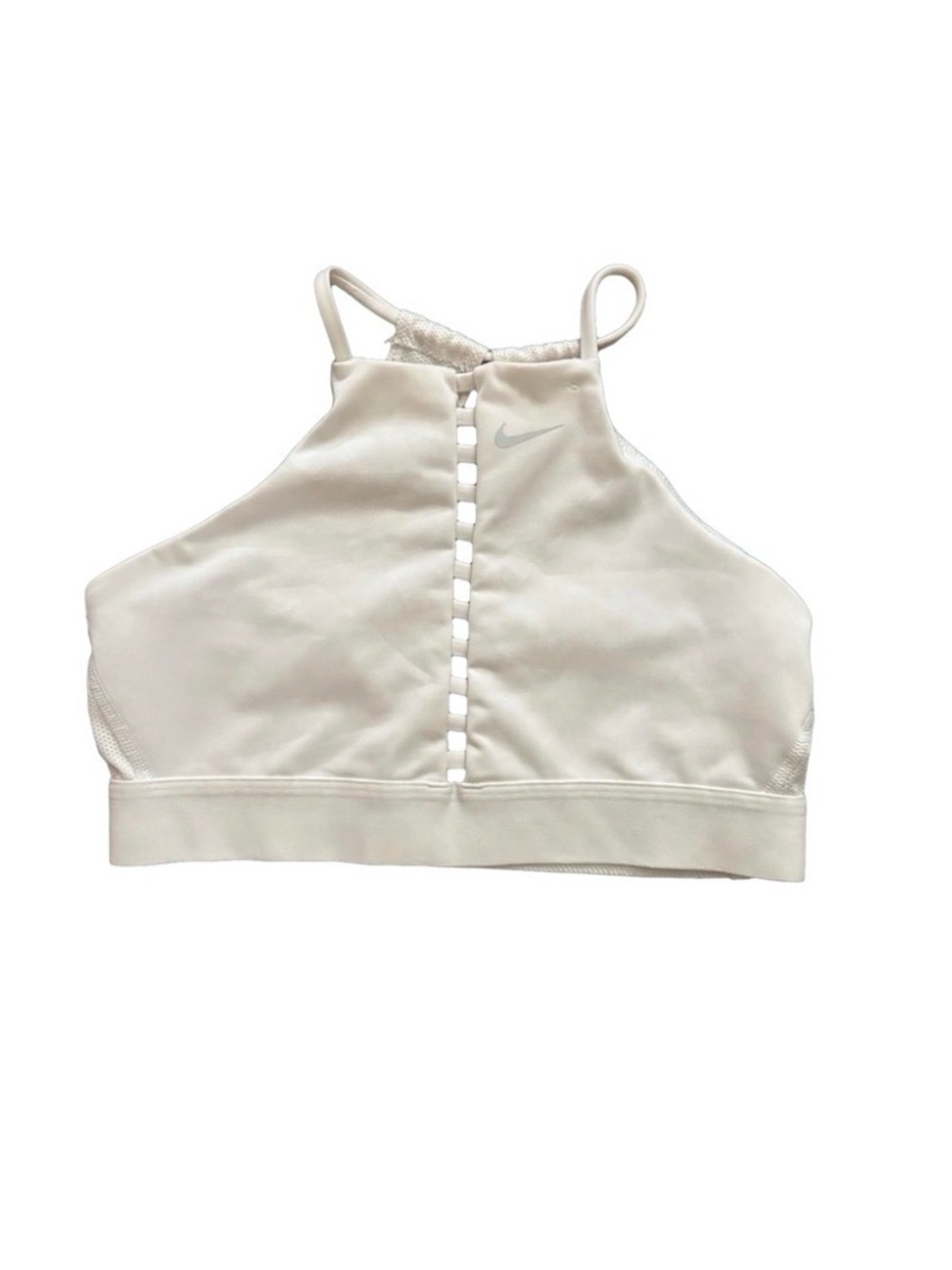 Nike Dri-FIT White Ladder Front Sports Bra High Neck Mesh Back Size M
